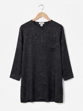 Vintage Chantilly Lingerie Night Shirt Lace Silky Black XXL